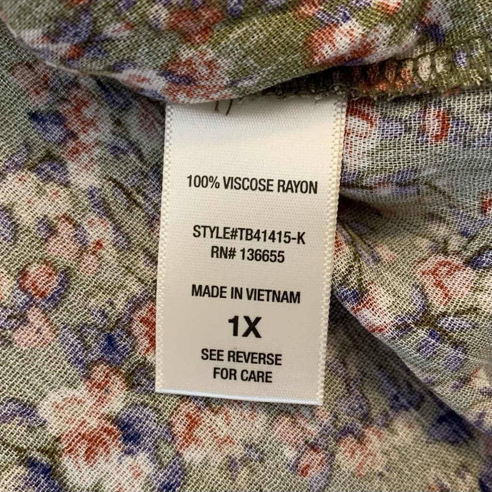 NWT BEACON APPAREL Floral Boho‎ Tunic Blouse 3/4 Sleeve Size 1X Hippy Peace Love - Picture 4 of 8